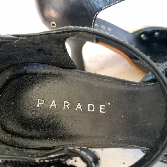 Parade VTG Y2K Black Leather Mary Jane d'Orsay Heels White Contrast Stitching 9 - Picture 4 of 16